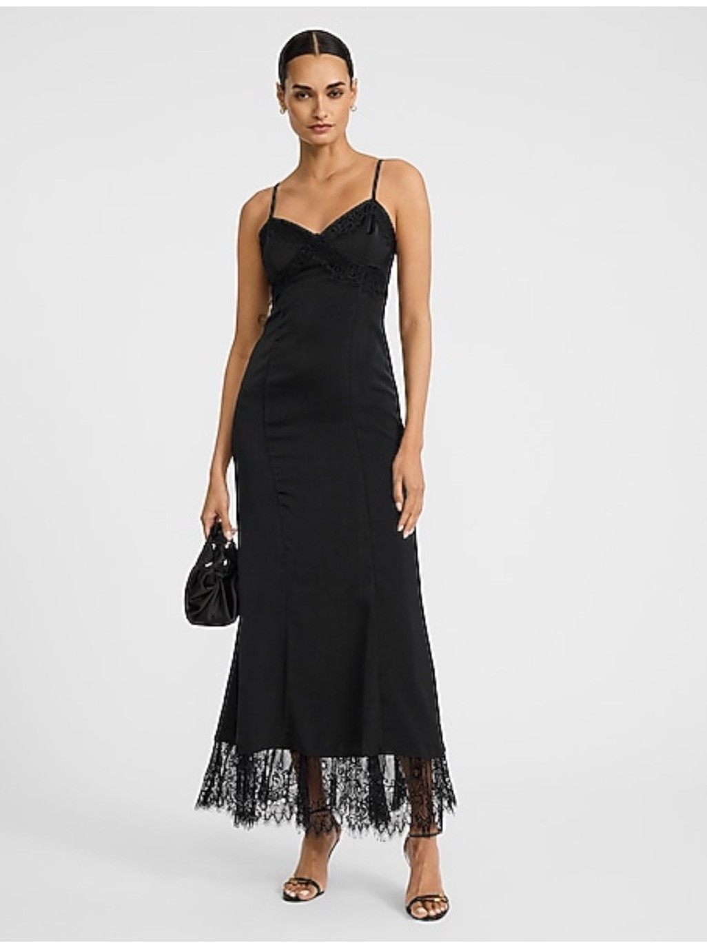 Nwt Express V-Neck Sleeveless Lace Trim Maxi Slip Dress